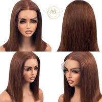 Perruque coupe carre en cheveux naturels de couleur brun