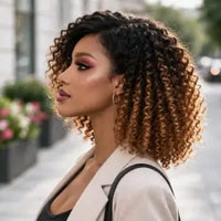 Perruque Cheveux Naturels  Frisés Ombrés Blond
