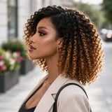 Perruque Cheveux Naturels  Frisés Ombrés Blond