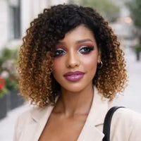 Perruque Cheveux Naturels  Frisés Ombrés Blond