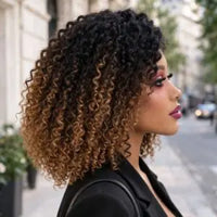 Perruque Cheveux Naturels  Frisés Ombrés Blond