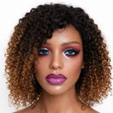 Perruque Cheveux Naturels  Frisés Ombrés Blond