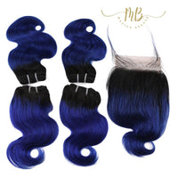 Tissage en cheveux naturels bleu avec dentelle closure à petit prix pour femme