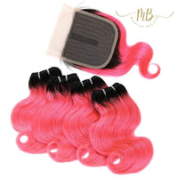 Tissage cheveux naturels bouclés avec closure de couleur rose pour femme