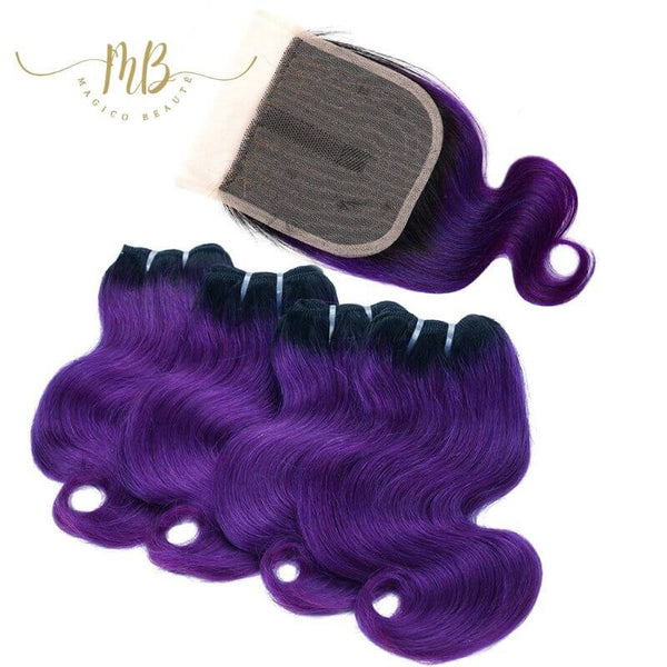 Tissage en cheveux naturels de couleur violette à petit prix pour femme