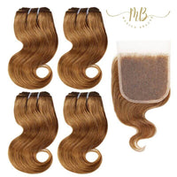 Tissage en cheveux naturels brésiliens de couleur dorée avec dentelle closure