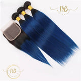 Tissage en cheveux naturels avec closure de couleur bleu