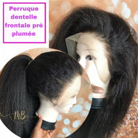 Perruque de cheveux naturels humain Remy kinky lisse avec dentelle -frontal 